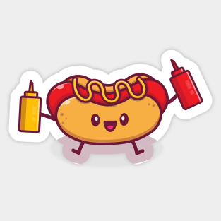 Cut Hot Dog Holding Mustard And Sauce Sticker